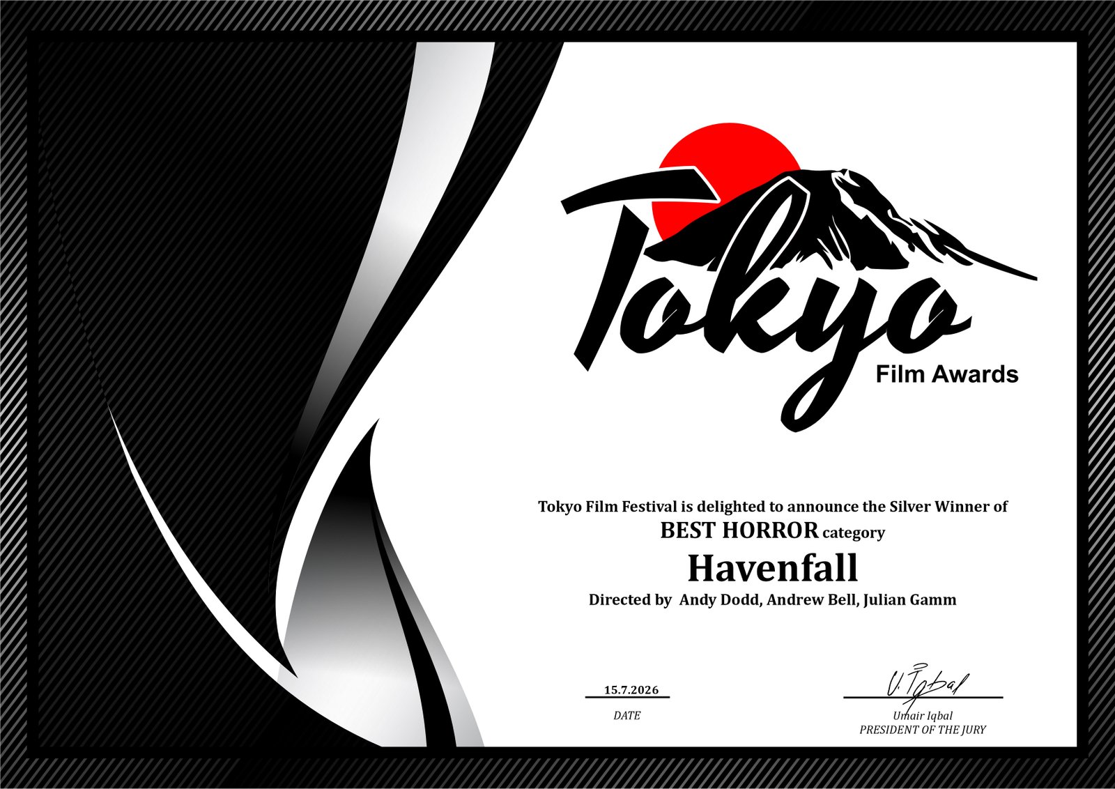 Silver Winner, Best Horror, Tokyo Film Awards